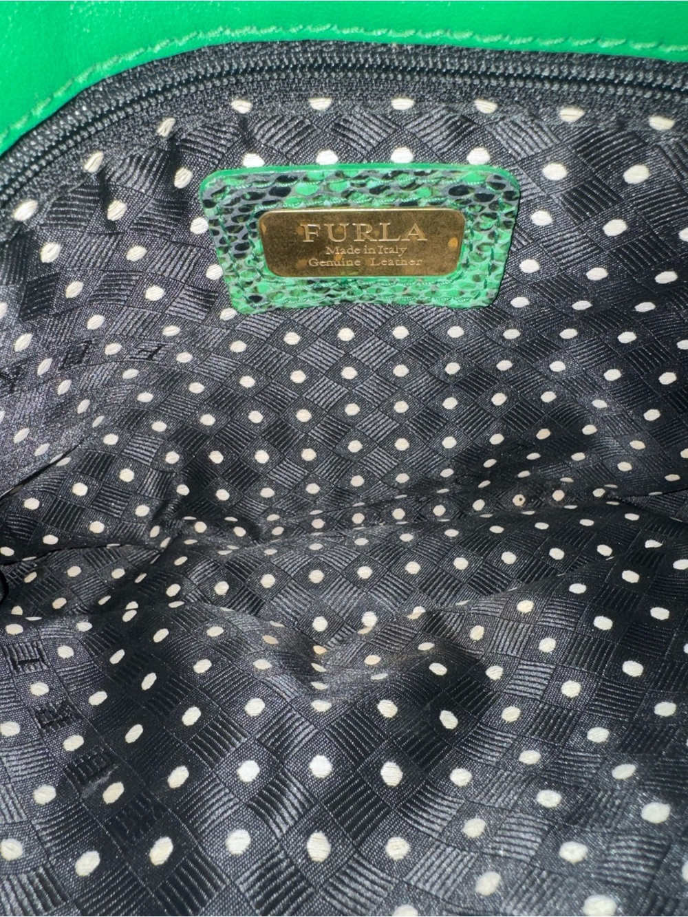 Furla Authentic Green Python Snakeskin Print Leather Chain Shoulder Bag EUC - Picture 3 of 9